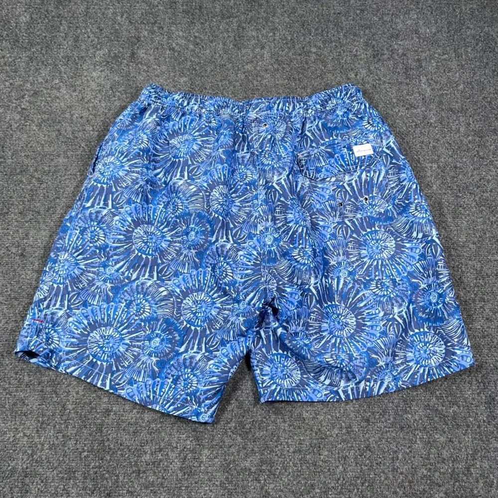 Peter Millar Swim Trunks Mens Large Blue Shell Print Mesh Lined Board Shorts AOP